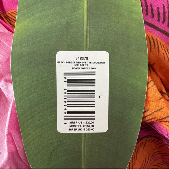 Farm Rio Beach Forest Pink Off The Shoulder Mini Dress Size Large NWT - Picture 3 of 8